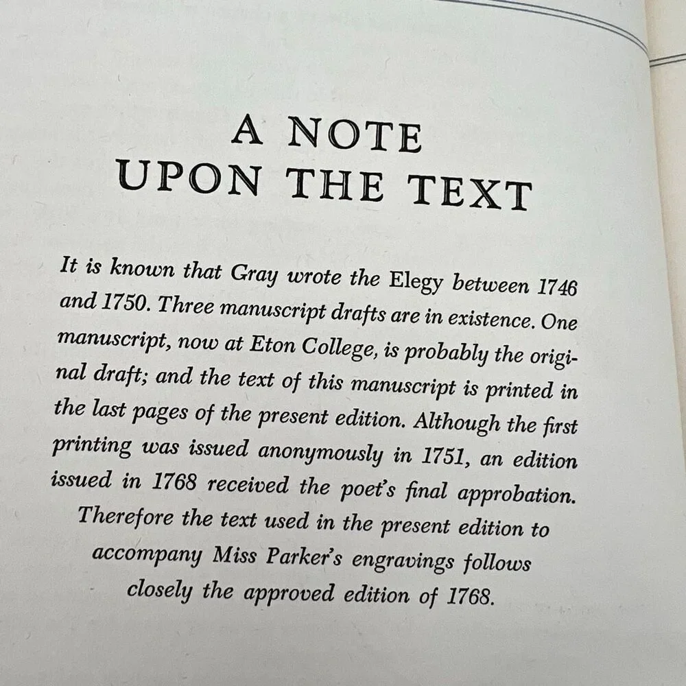 Heritage Press Elegy Written In A Country By Thomas Grays Hardcover Book Blue